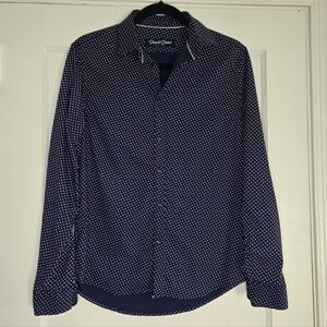 Desert Dunes Navy Long Sleeve Button-Up w/ Pink & White Dots - Men's Small